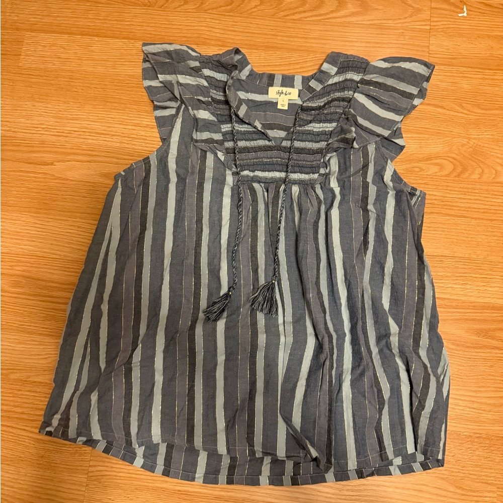 Style & Co. Blue Striped Blouse Size Large